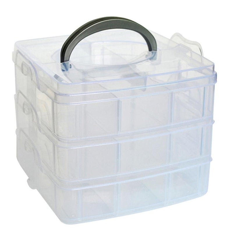 Kamay's Medium 3 Tier Stackable Adjustable Compartment Slot Bead Craft Jewellery Tool Storage Organiser Snap-lock Tray Container, with 18 Compartments, Container Box White - Image 1